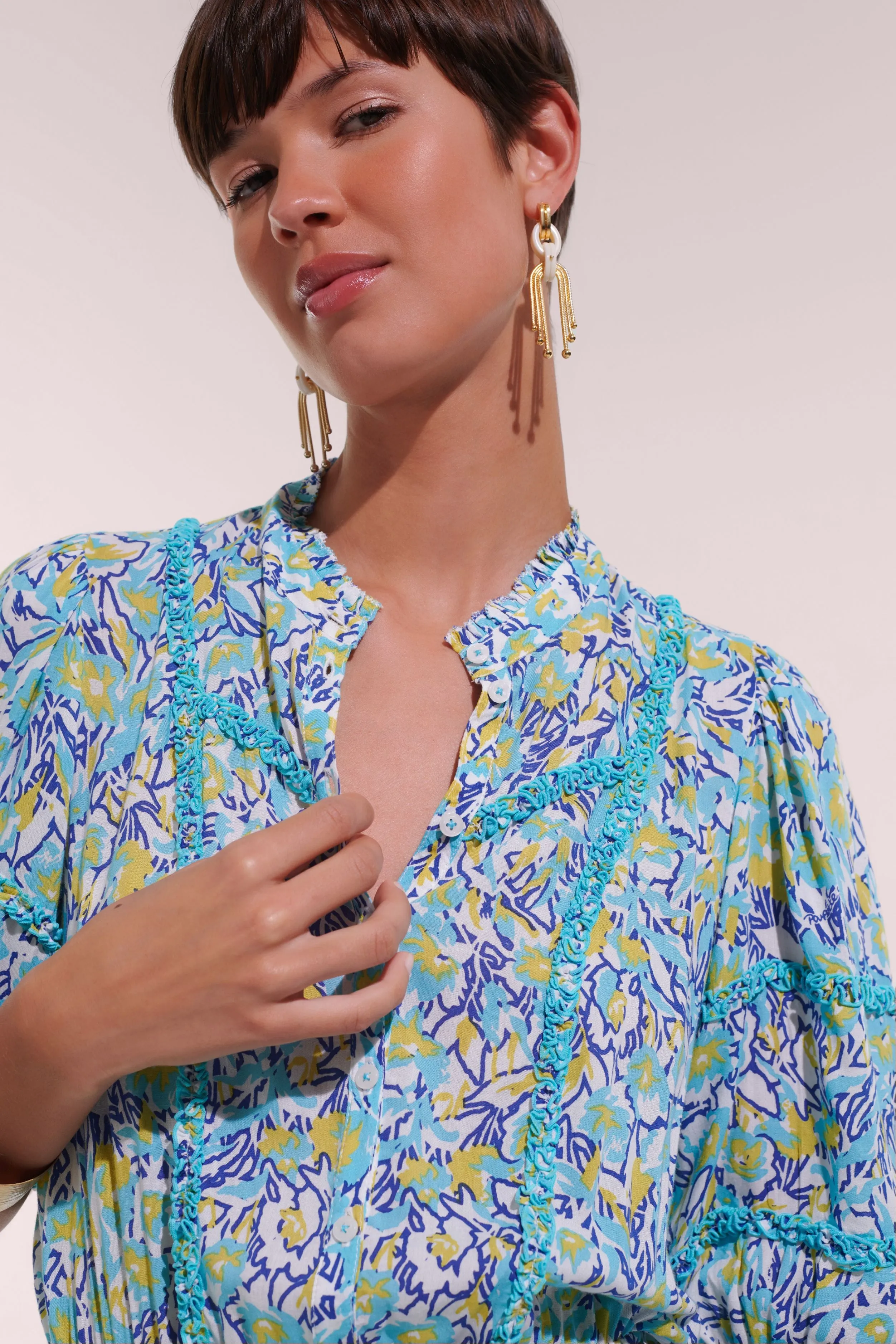 Mini Dress Amanda - Turquoise Graffiti sold by Poupette St Barth product image thumbnail 3