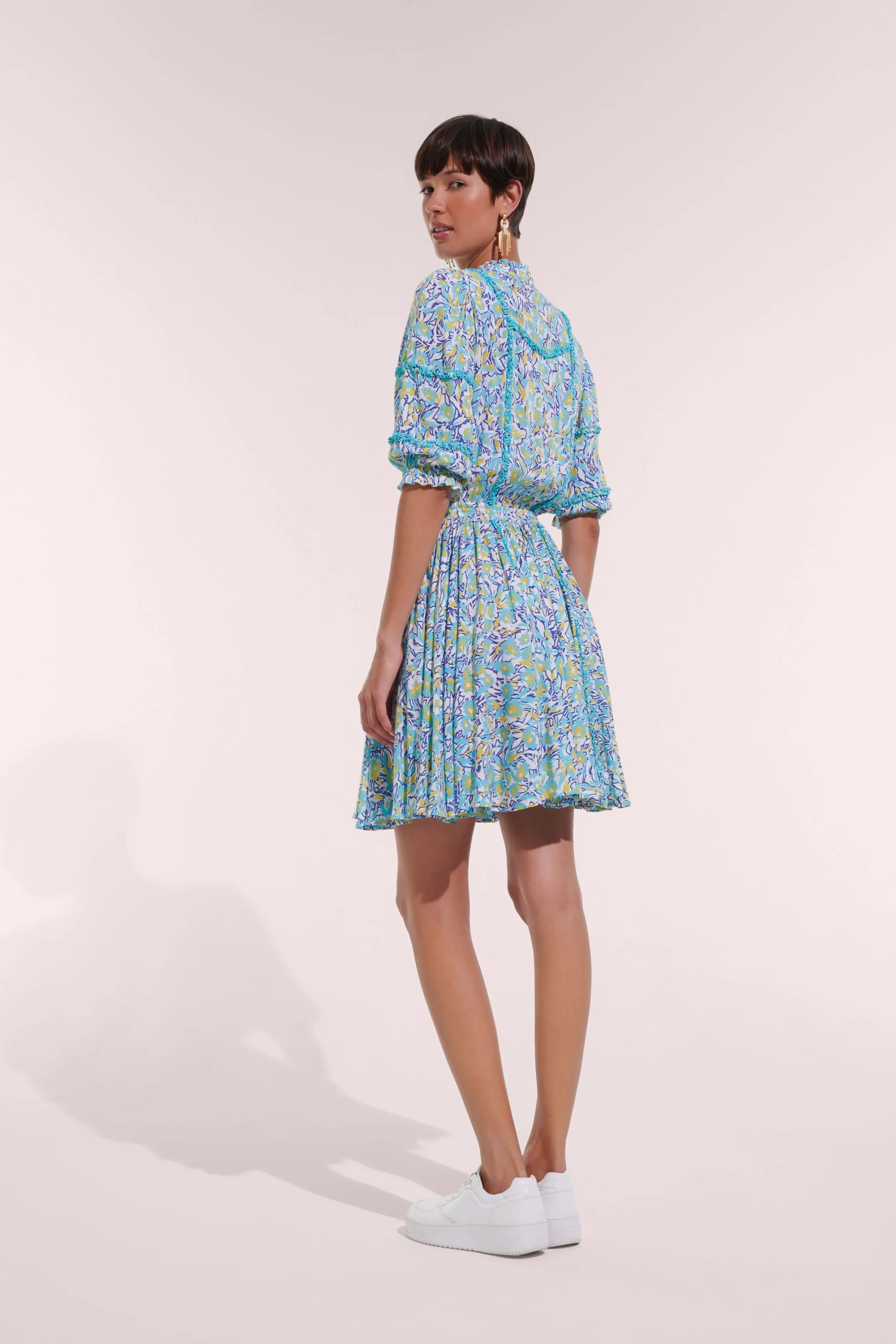 Mini Dress Amanda - Turquoise Graffiti sold by Poupette St Barth product image thumbnail 2