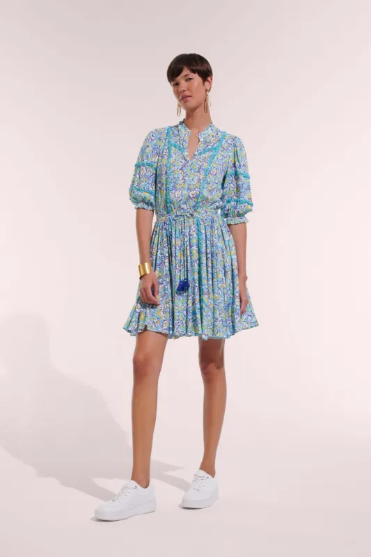 Mini Dress Amanda - Turquoise Graffiti sold by Poupette St Barth