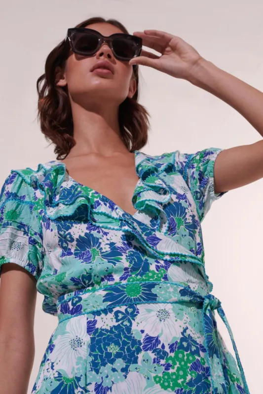 Mini Dress Aude - Aqua Flower Mix sold by Poupette St Barth
