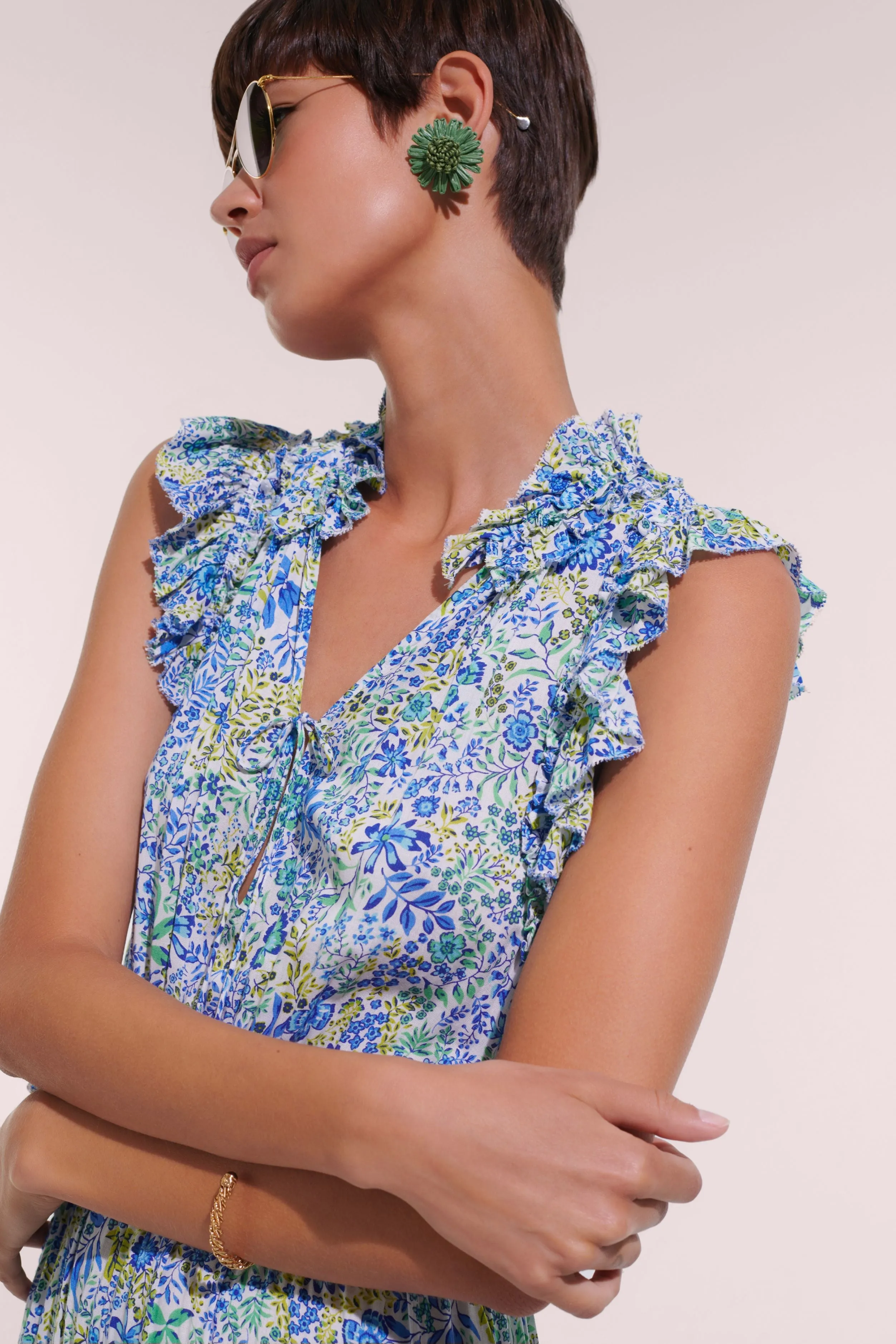 Long Jumpsuit Belene - White Blue Nature sold by Poupette St Barth product image thumbnail 2