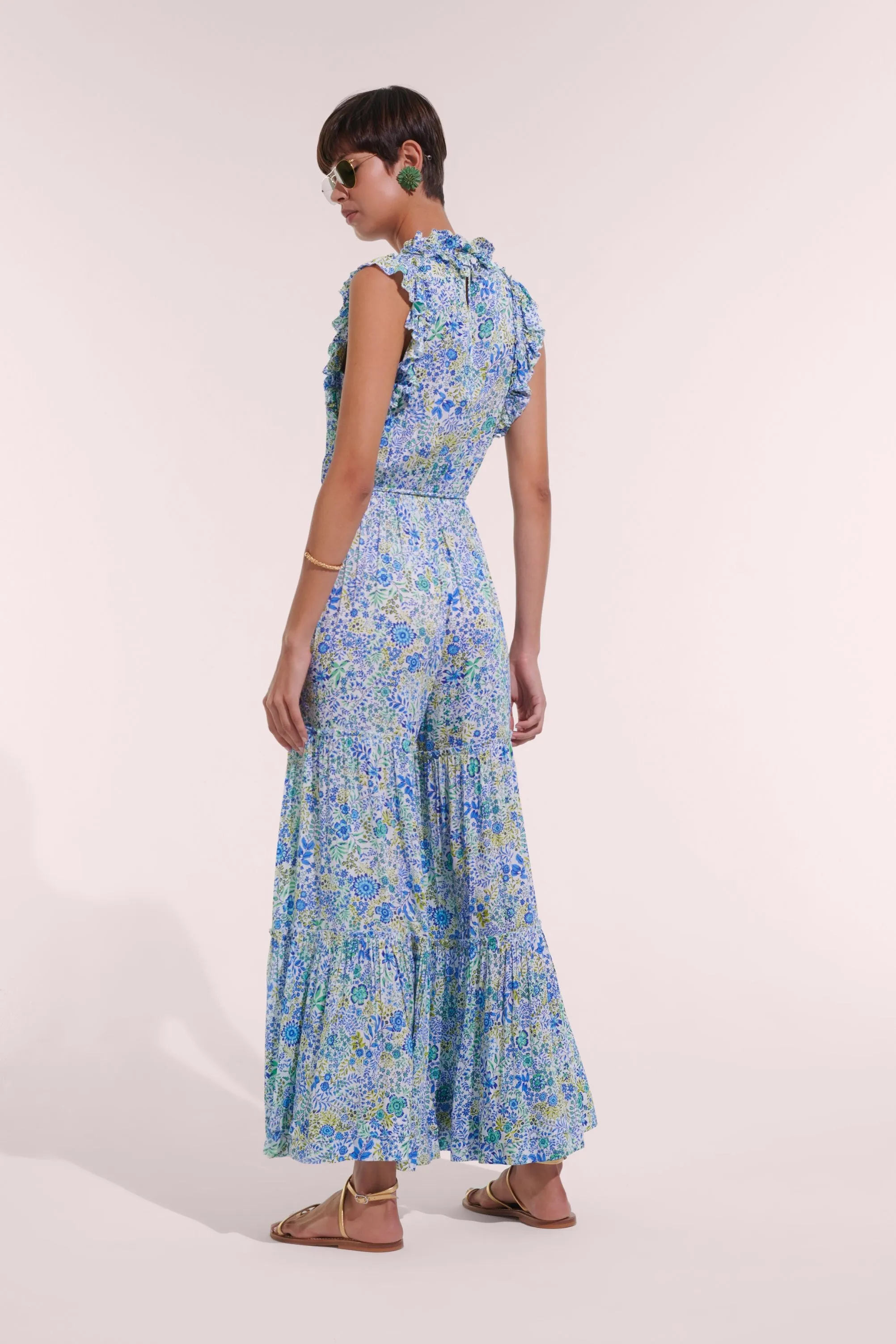 Long Jumpsuit Belene - White Blue Nature sold by Poupette St Barth product image thumbnail 3