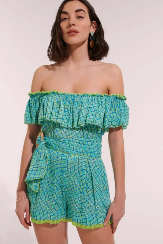 Short Jumpsuit Bella - Sky Abori sold by Poupette St Barth