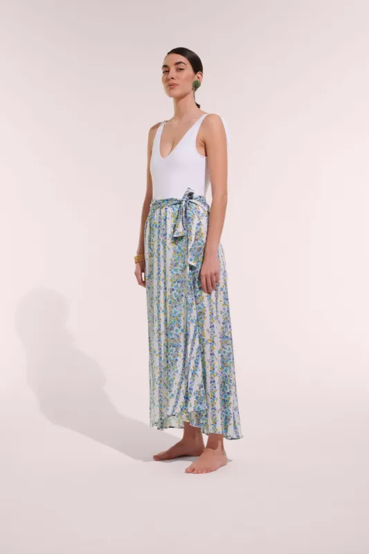 Long Skirt Bilitis - Blue Waves Flowers sold by Poupette St Barth