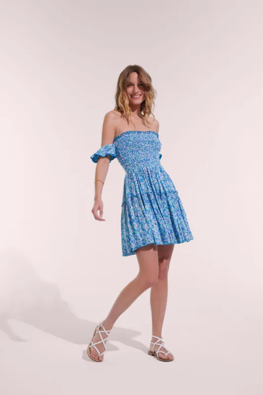 Mini Dress Aurora - Blue Ocean Flowers sold by Poupette St Barth