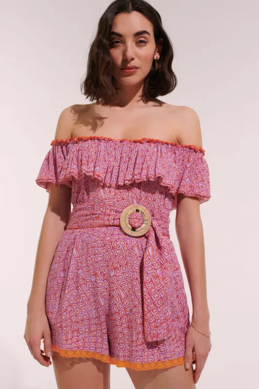 Short Jumpsuit Bella - Lilac Abori sold by Poupette St Barth