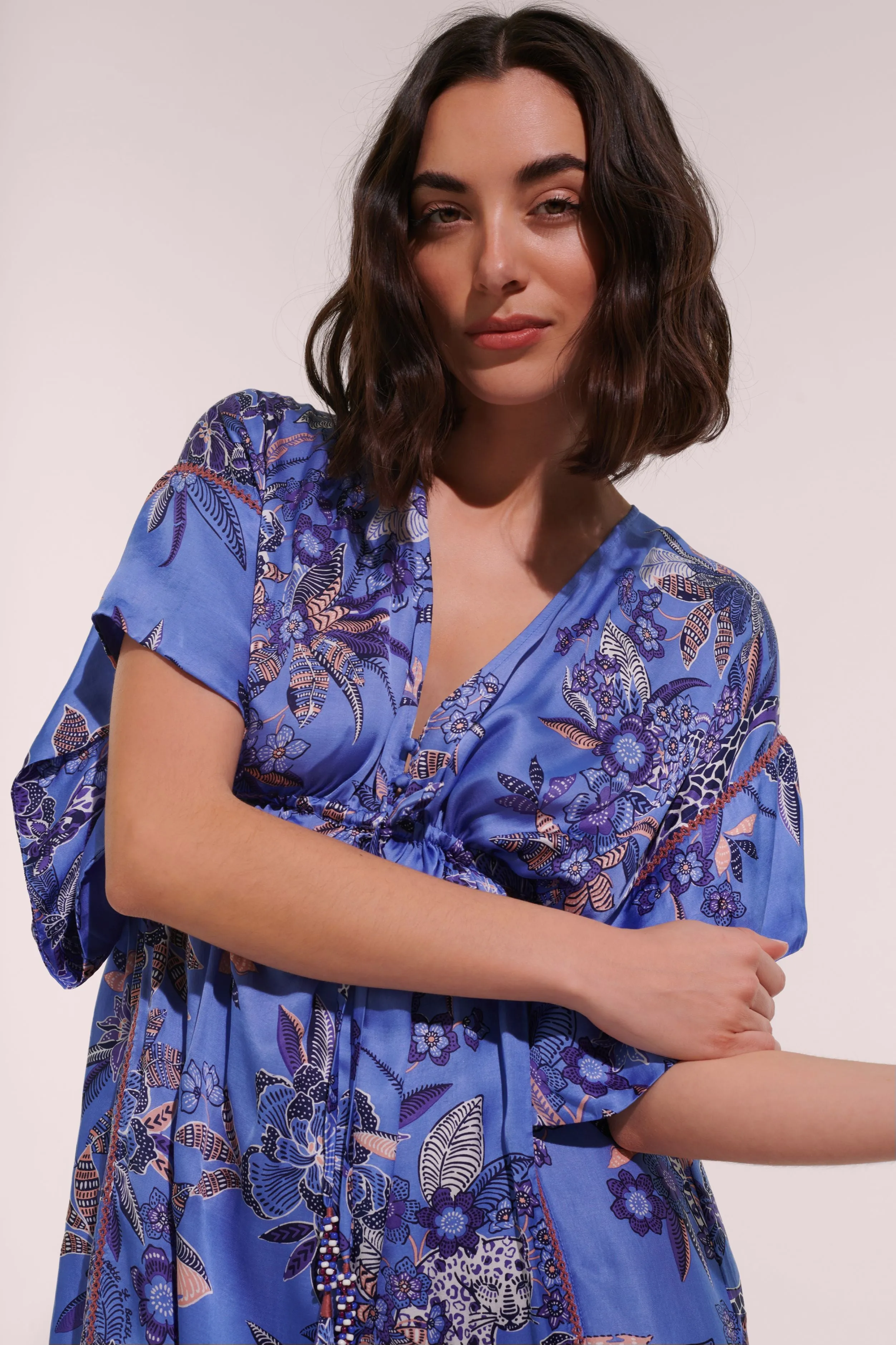 Long Kaftan Amaya - Blue Leo Forest sold by Poupette St Barth product image thumbnail 2