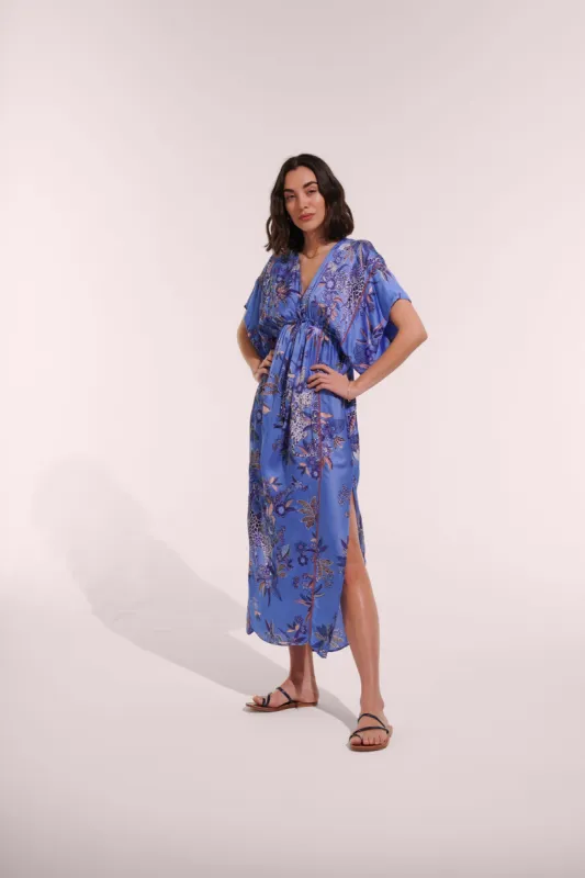 Long Kaftan Amaya - Blue Leo Forest sold by Poupette St Barth