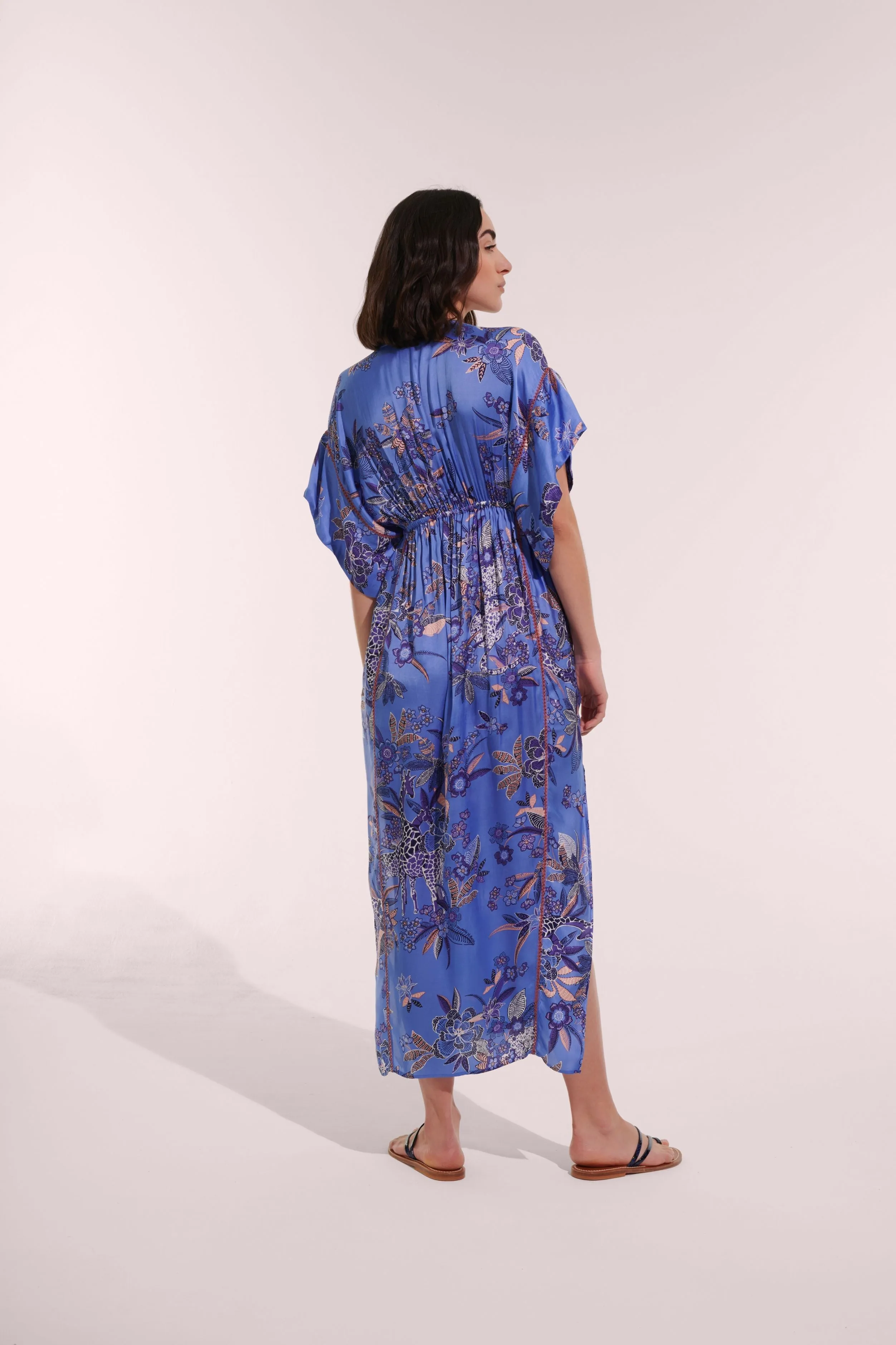 Long Kaftan Amaya - Blue Leo Forest sold by Poupette St Barth product image thumbnail 3