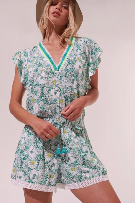 Short Jumpsuit Sasha - Green Mid 70'S Garden sold by Poupette St Barth