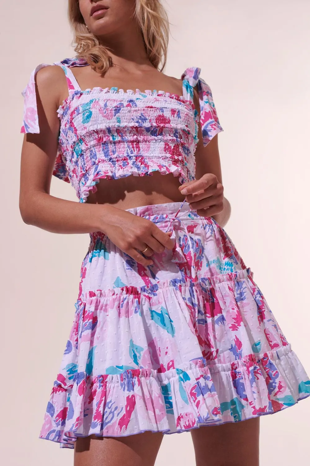 Mini Skirt Clara - Pink Macro Peony sold by Poupette St Barth