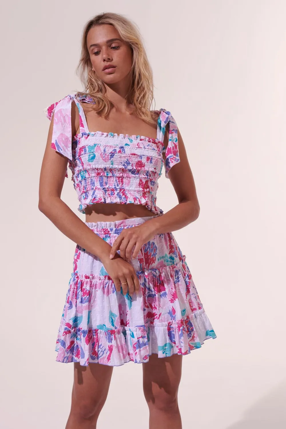 Mini Skirt Clara - Pink Macro Peony sold by Poupette St Barth product image thumbnail 2