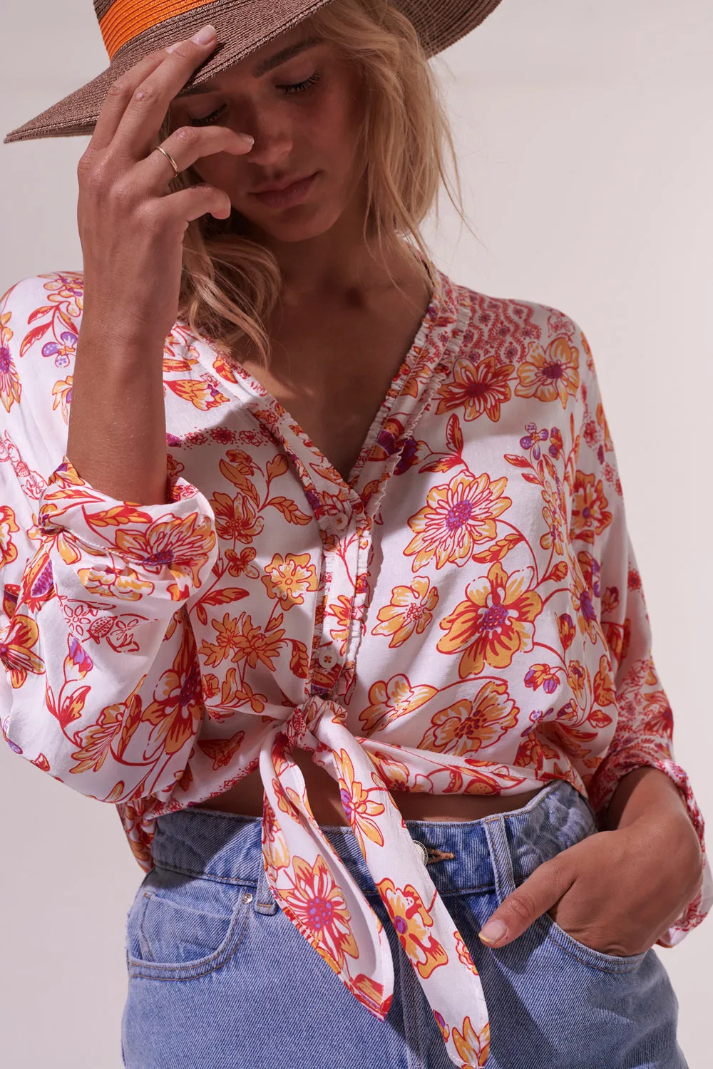 Shirt Azia - White Orange Botanique sold by Poupette St Barth product image thumbnail 2