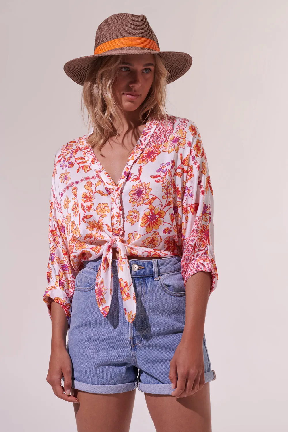 Shirt Azia - White Orange Botanique sold by Poupette St Barth product image thumbnail 4