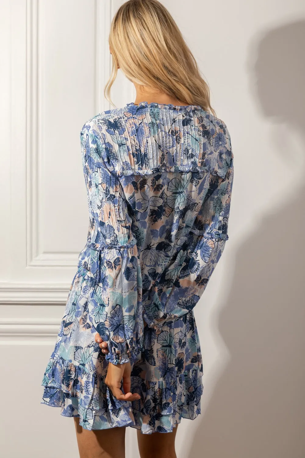 Mini Dress Ilona Long Sleeve - White Blue Mariposa sold by Poupette St Barth product image thumbnail 4