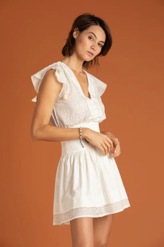 Mini Dress Rachel Smocked - White sold by Poupette St Barth