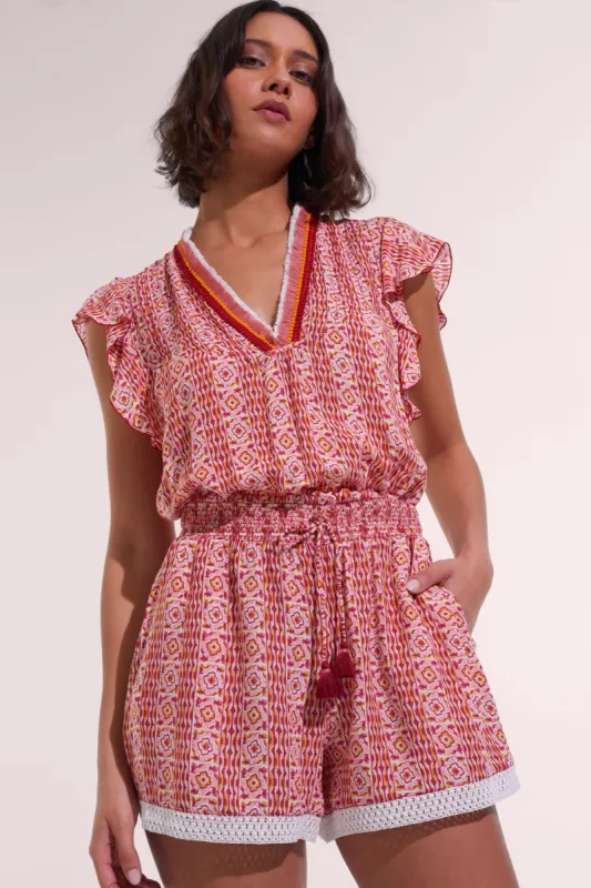 Short Jumpsuit Sasha - Pink Coleus sold by Poupette St Barth