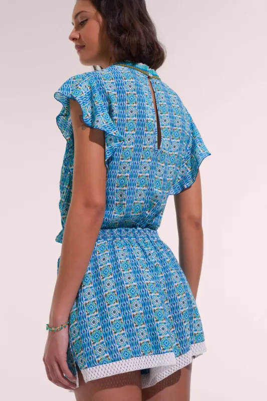 Short Jumpsuit Sasha - Aqua Coleus sold by Poupette St Barth