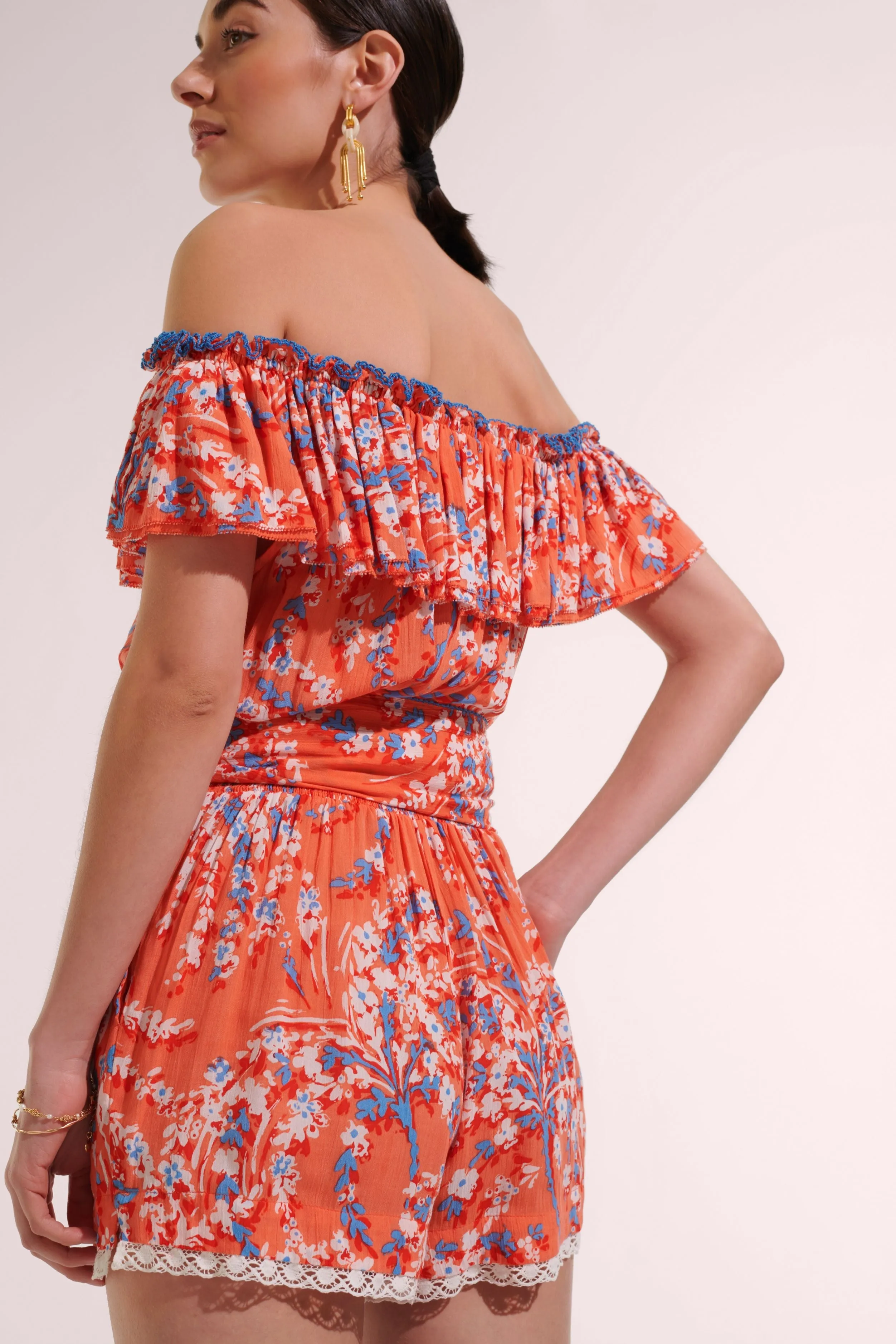 Short Jumpsuit Bella - Orange Palmery sold by Poupette St Barth product image thumbnail 2