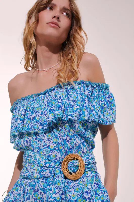 Short Jumpsuit Bella - Blue Ocean Flowers sold by Poupette St Barth