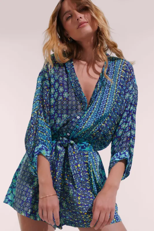 Short Jumpsuit Azia - Blue Verti Batik sold by Poupette St Barth