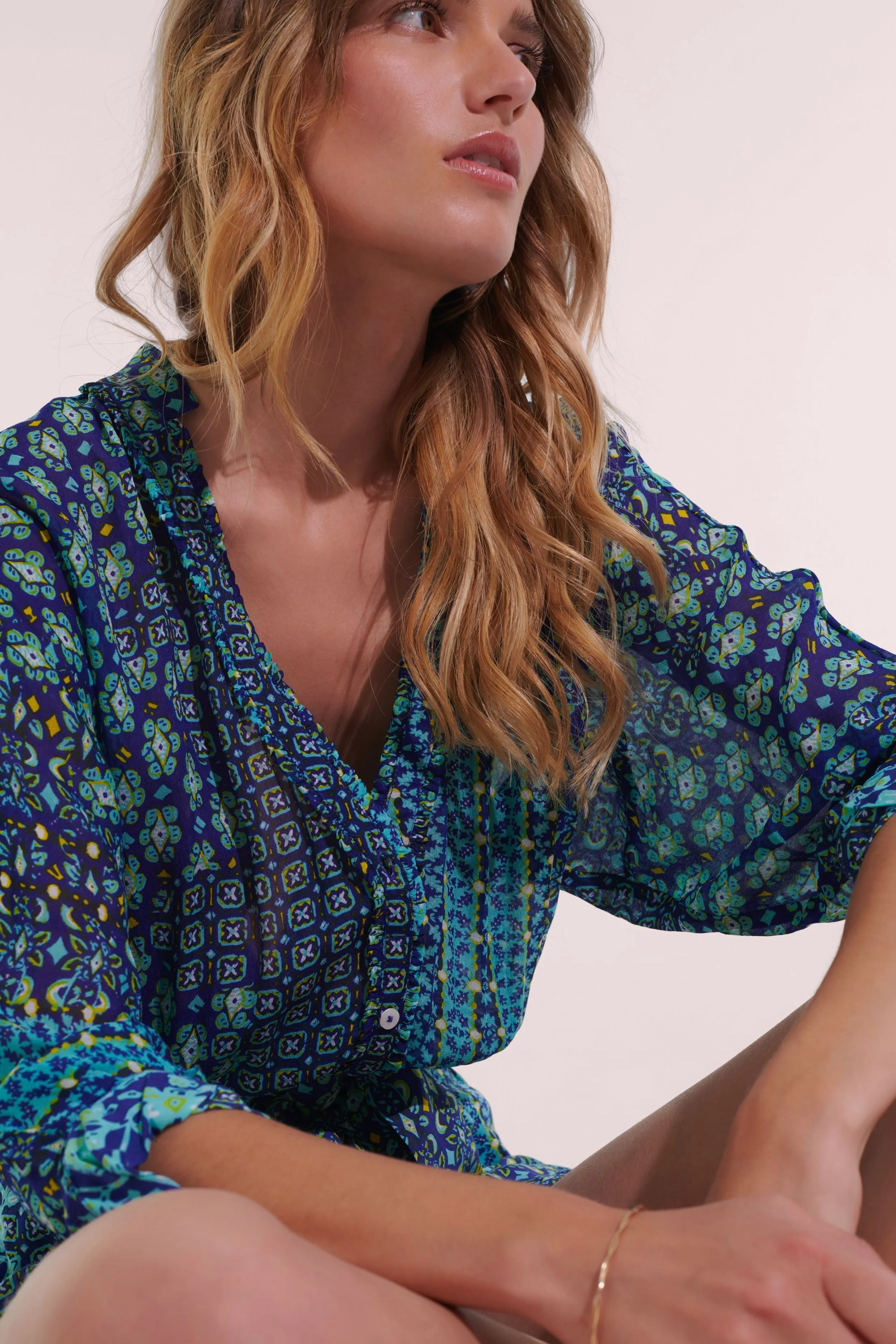 Short Jumpsuit Azia - Blue Verti Batik sold by Poupette St Barth product image thumbnail 2