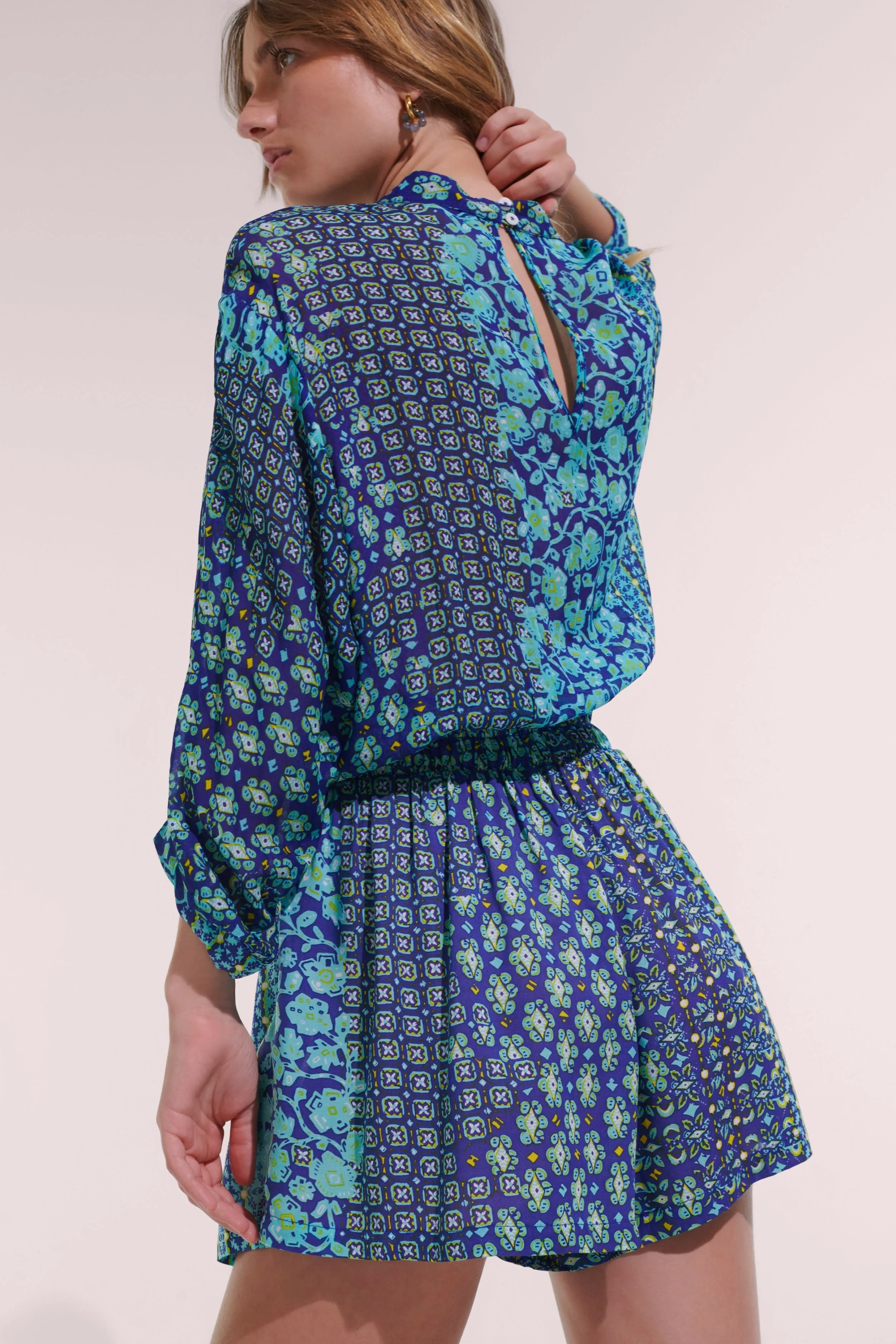 Short Jumpsuit Azia - Blue Verti Batik sold by Poupette St Barth product image thumbnail 3