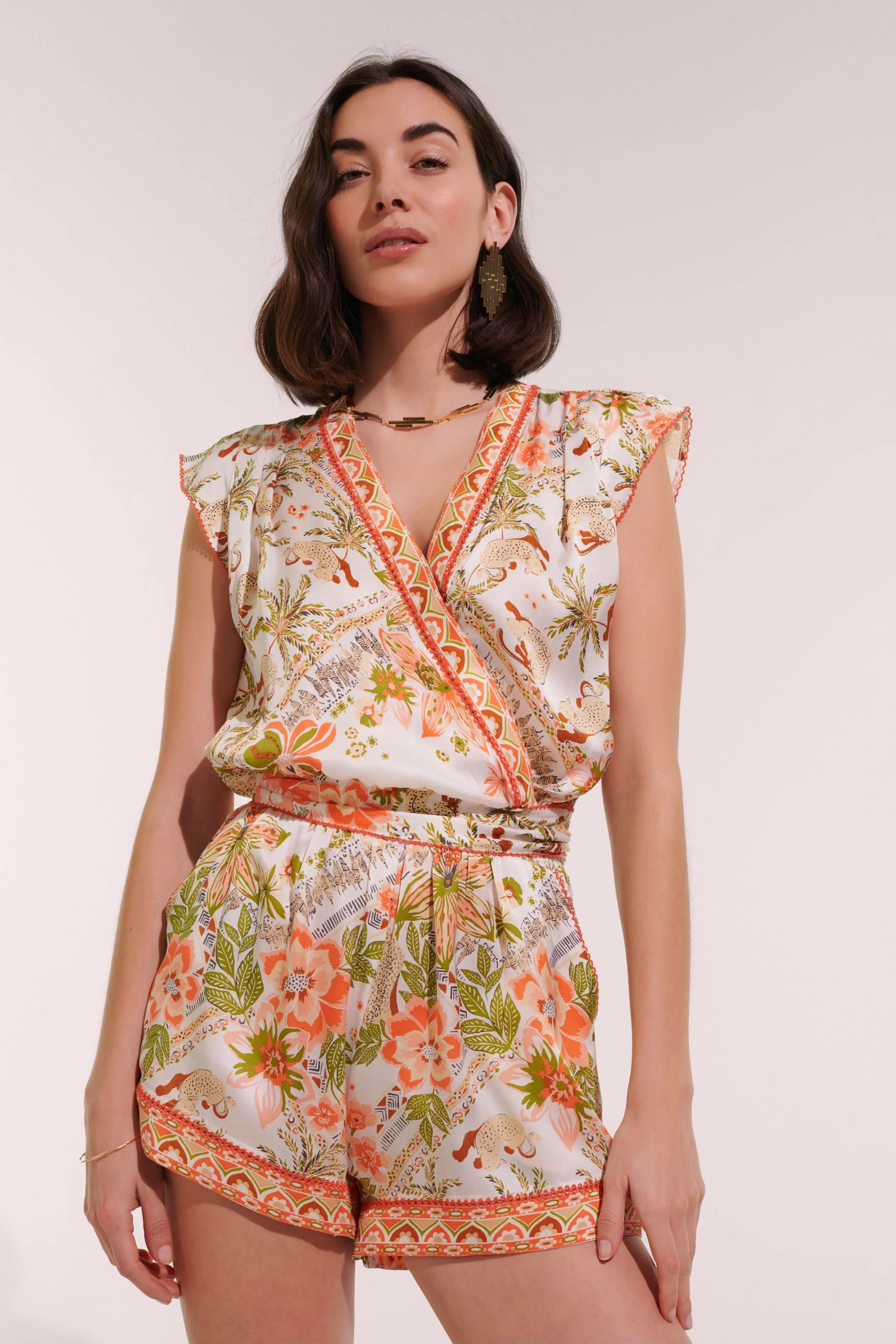 Short Jumpsuit Anaik - Pink Leo Foulard sold by Poupette St Barth