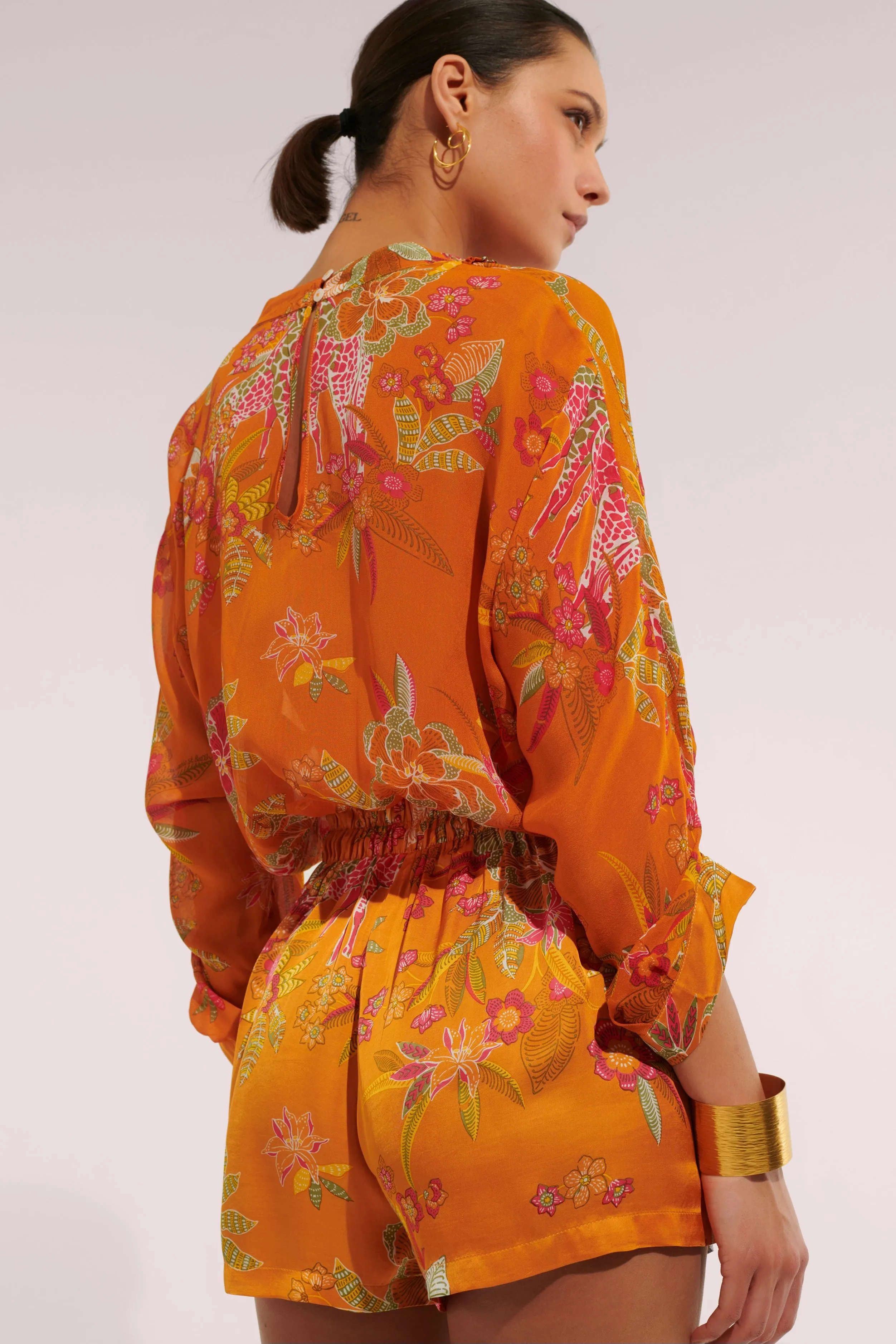 Short Jumpsuit Azia - Orange Leo Forest sold by Poupette St Barth product image thumbnail 3