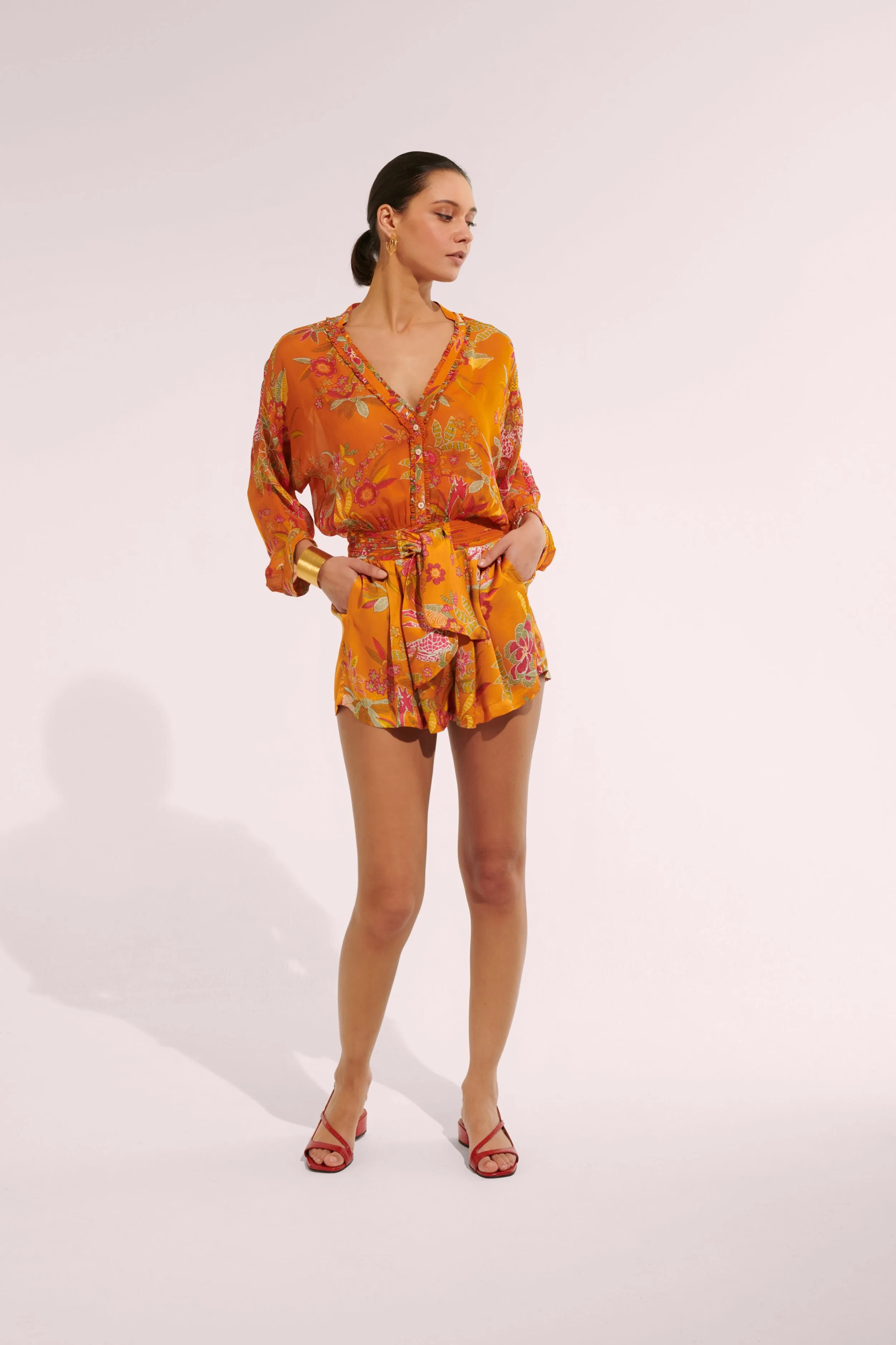 Short Jumpsuit Azia - Orange Leo Forest sold by Poupette St Barth