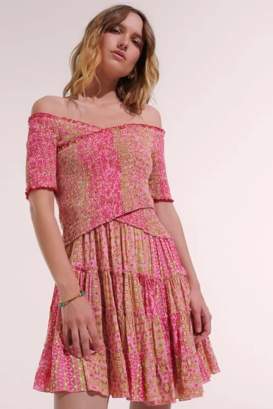 Mini Dress Soledad - Pink Verti Batik sold by Poupette St Barth