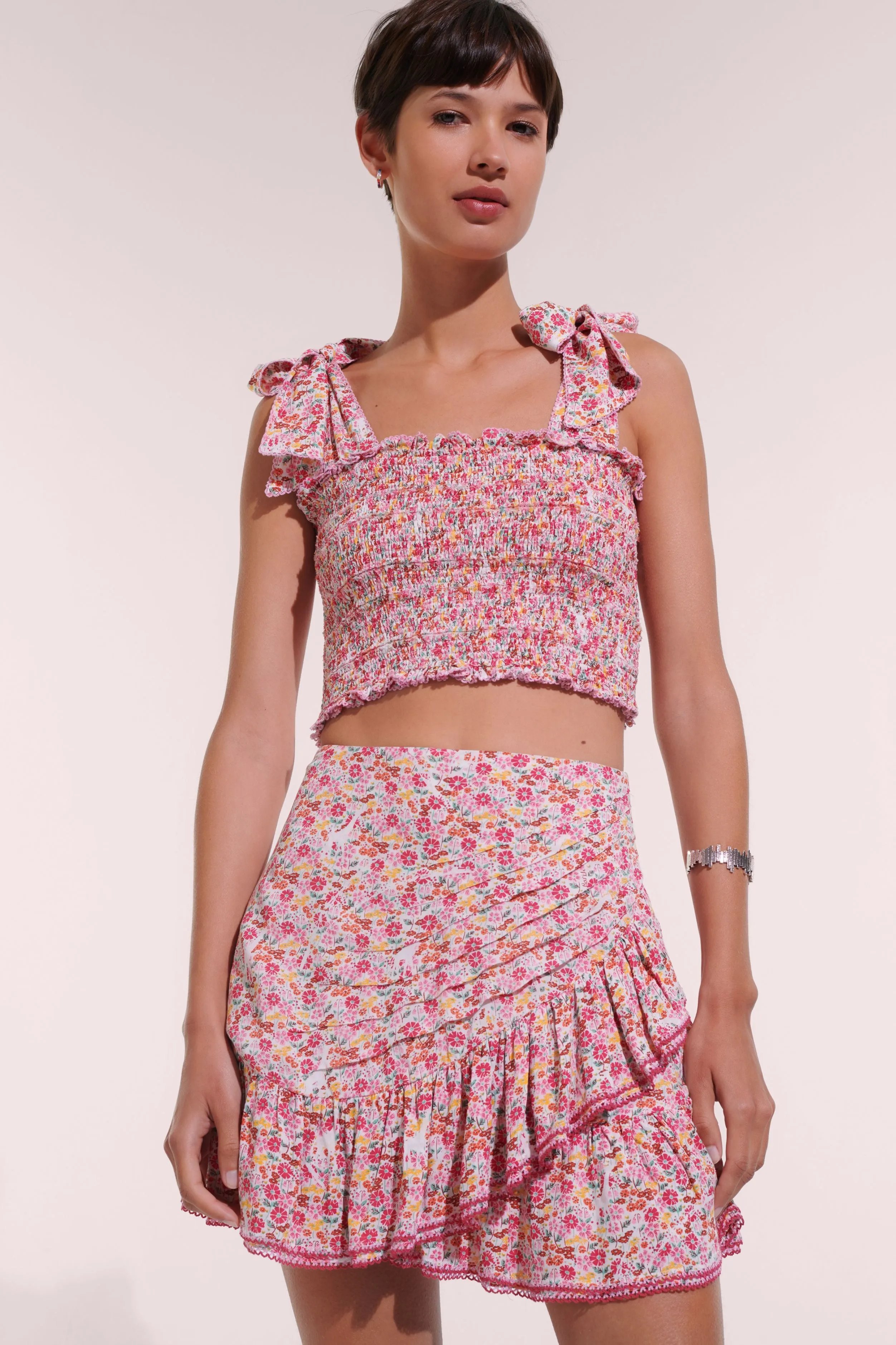 Mini Skirt Mabelle - Pink Jardin sold by Poupette St Barth
