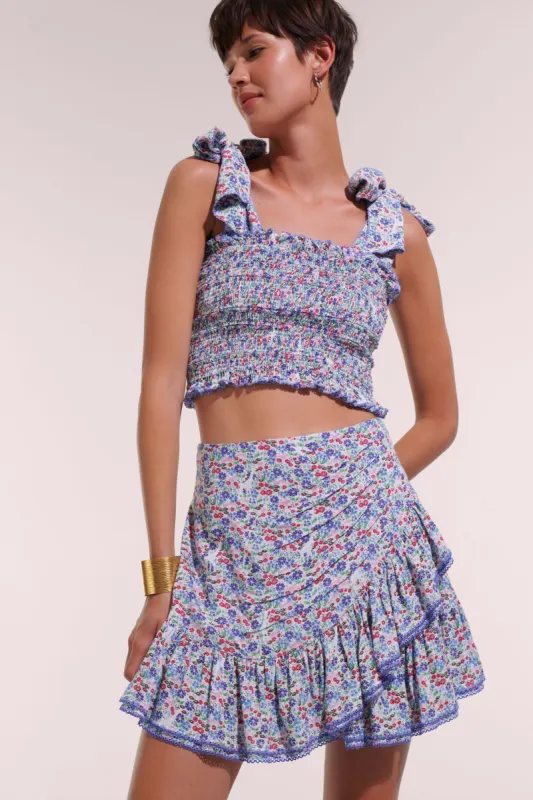 Mini Skirt Mabelle - Blue Jardin sold by Poupette St Barth