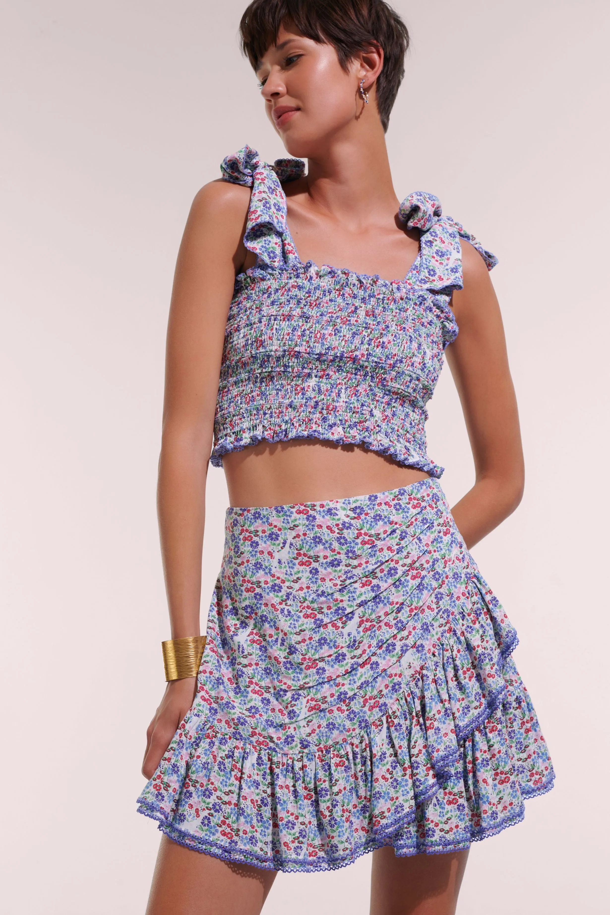 Mini Skirt Mabelle - Blue Jardin sold by Poupette St Barth