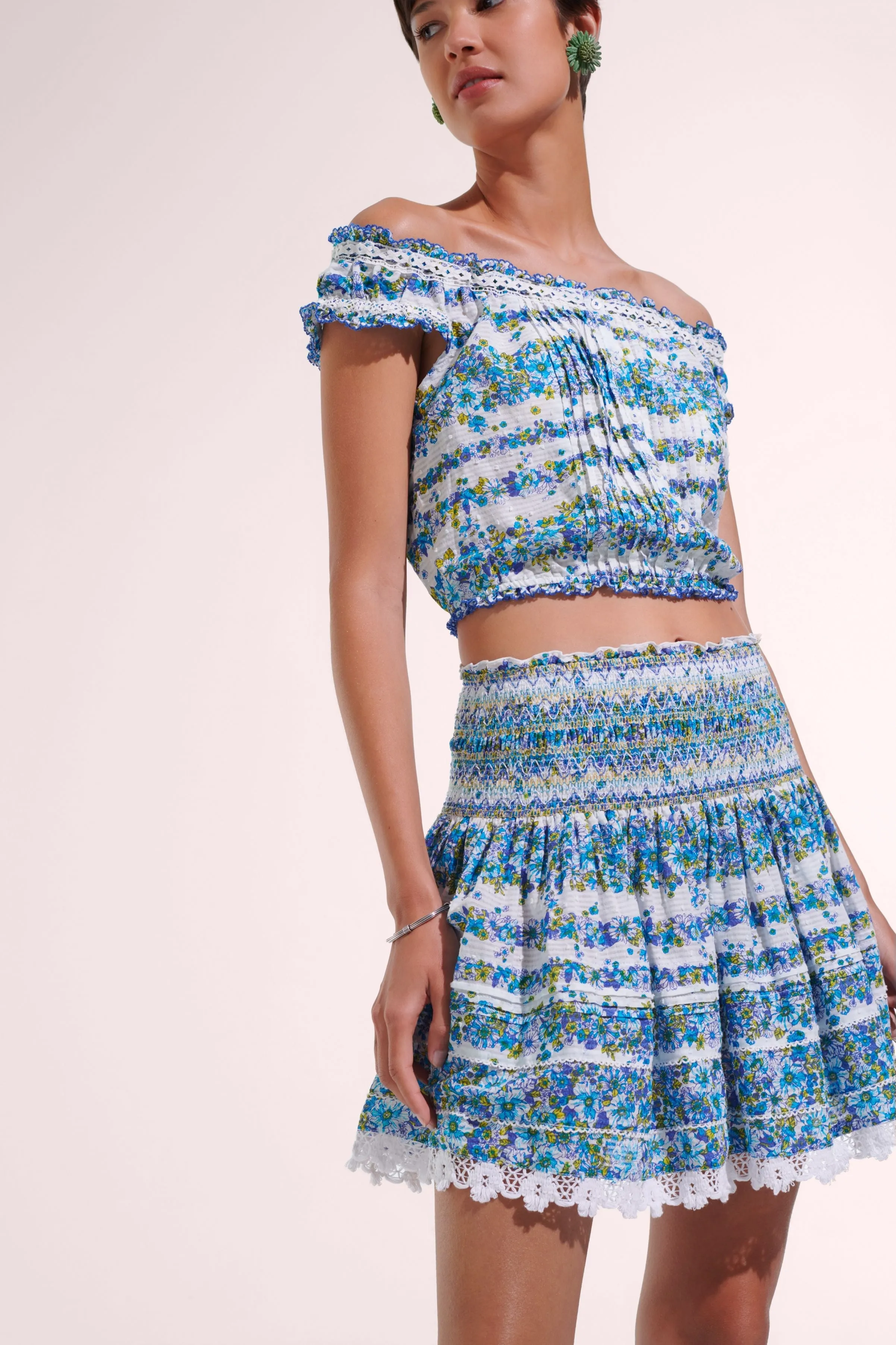 Mini Skirt Galia - Blue Waves Flowers sold by Poupette St Barth product image thumbnail 2