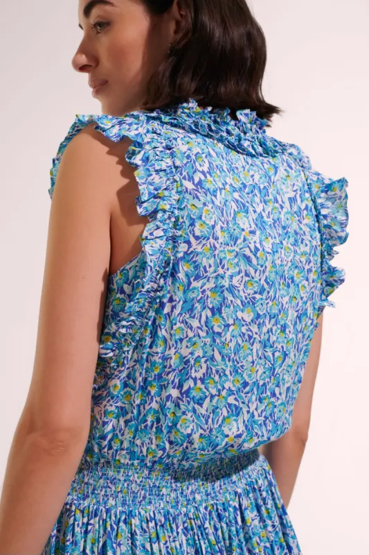 Mini Dress Triny - Blue Ocean Flowers sold by Poupette St Barth