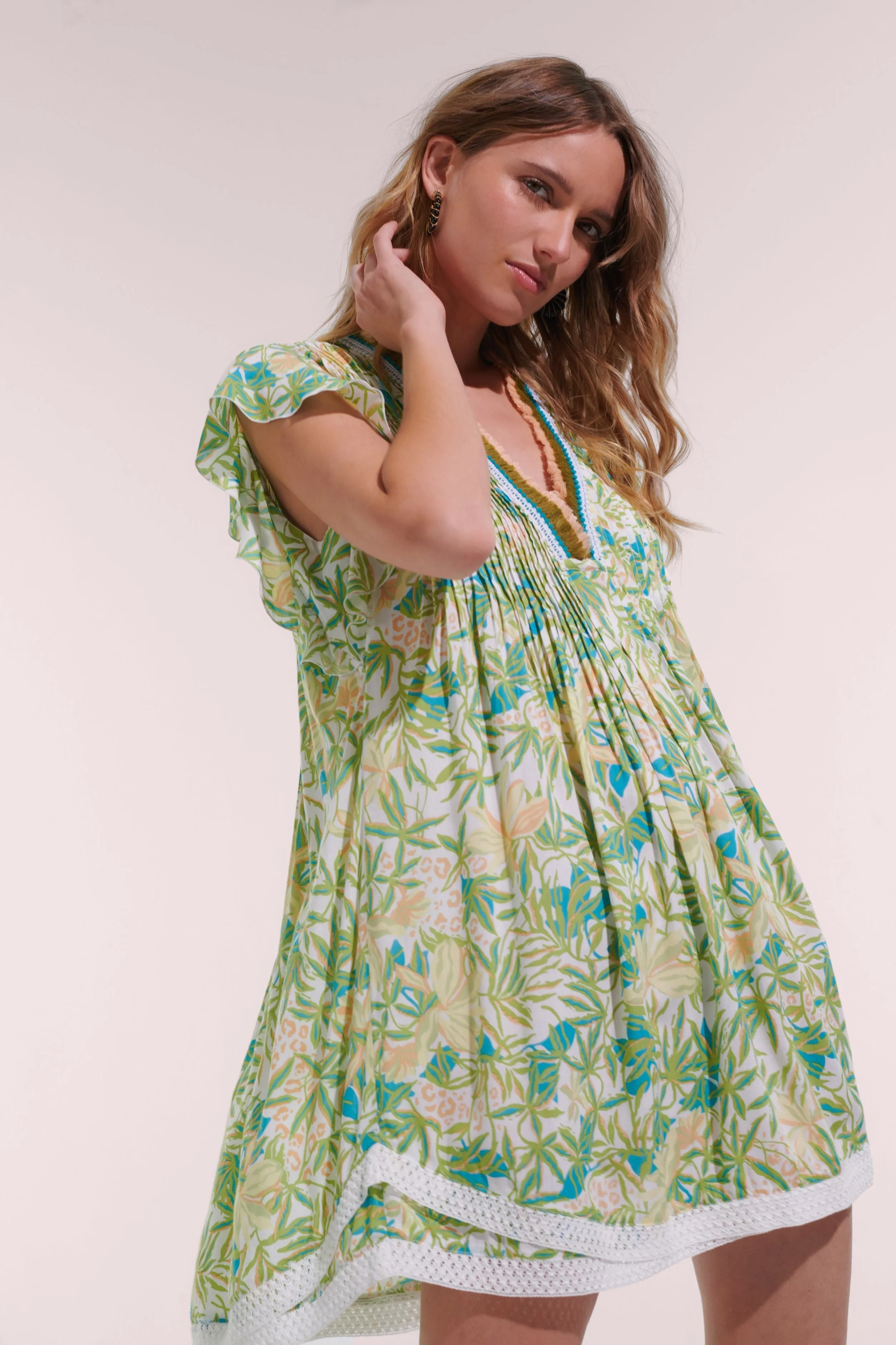 Mini Dress Sasha - Green Orchid sold by Poupette St Barth