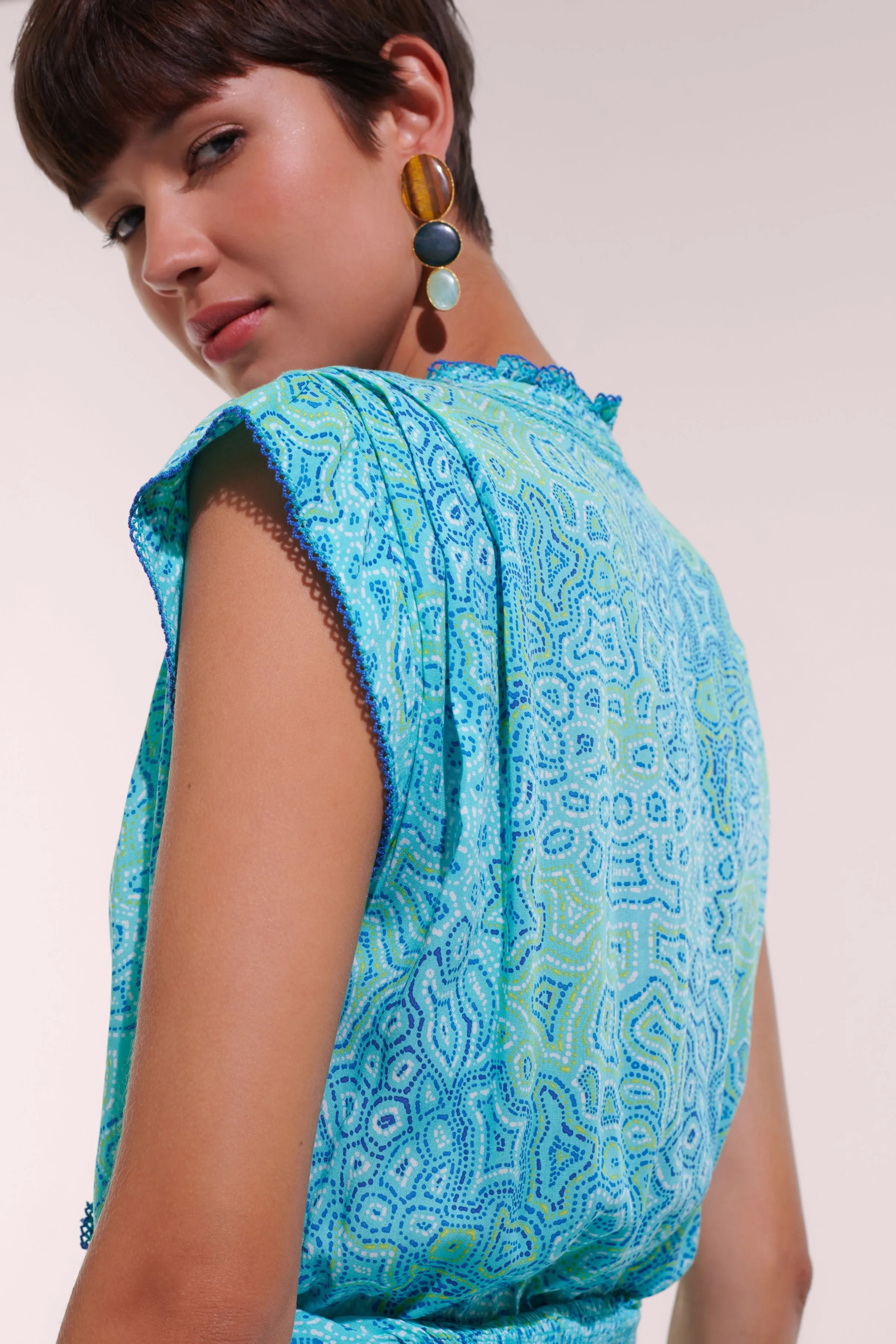 Mini Dress Estelle - Aqua Sea Water sold by Poupette St Barth product image thumbnail 3