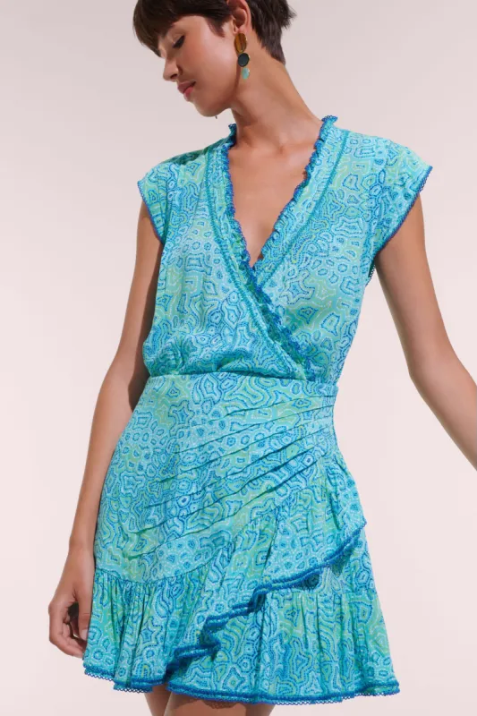 Mini Dress Estelle - Aqua Sea Water sold by Poupette St Barth