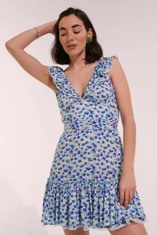 Mini Dress Bruna - White Blue Alamy sold by Poupette St Barth