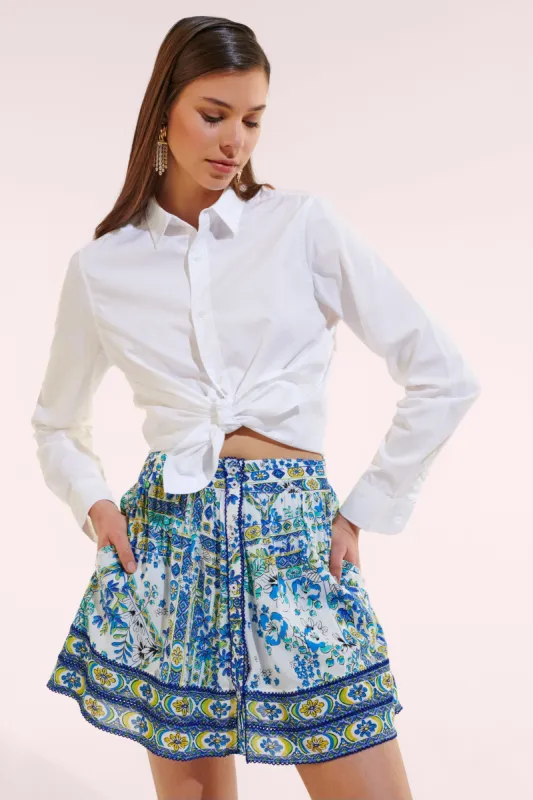 Mini Skirt Reine - Blue Foulard sold by Poupette St Barth