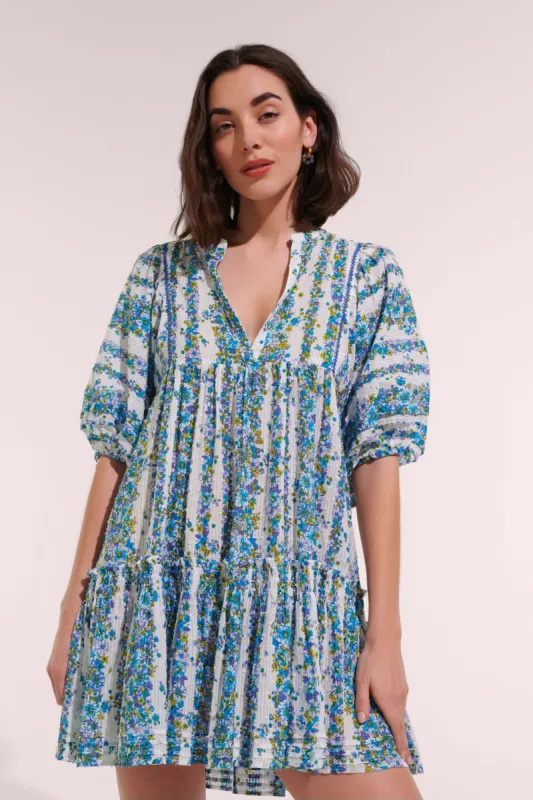 Mini Dress Aria - Blue Waves Flowers sold by Poupette St Barth