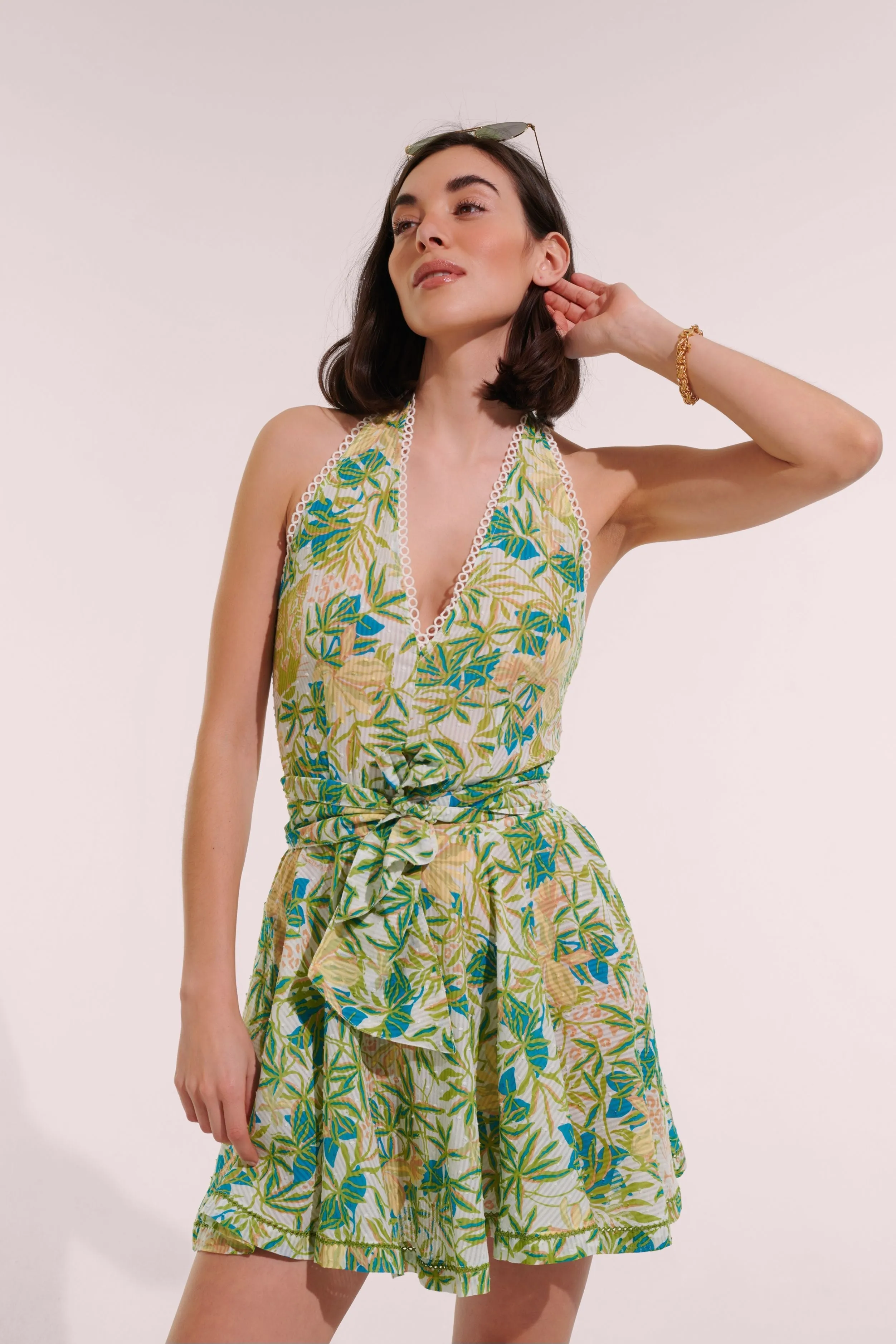 Mini Dress Beth - Green Orchid sold by Poupette St Barth
