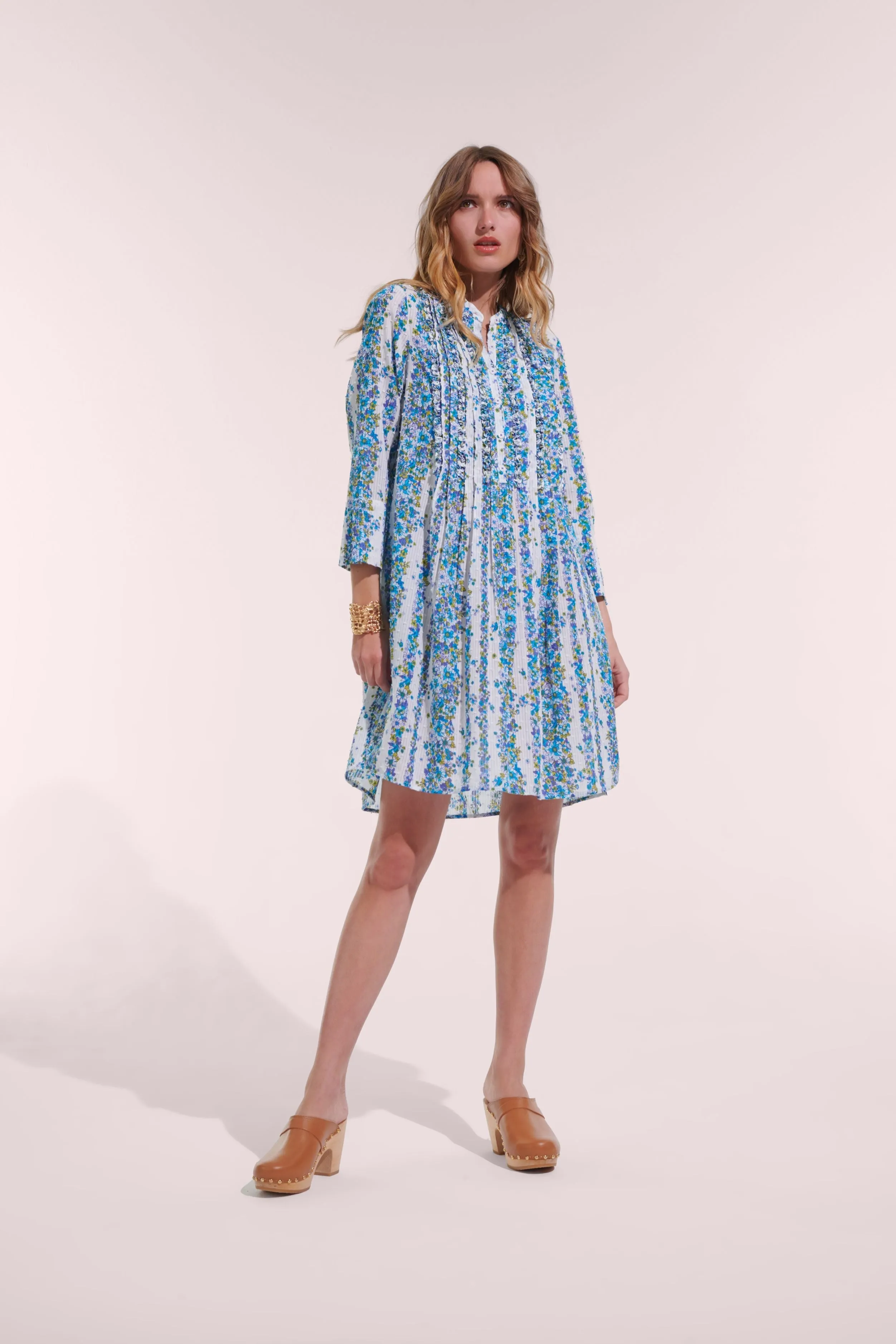 Mini Dress Bea - Blue Waves Flowers sold by Poupette St Barth product image thumbnail 2