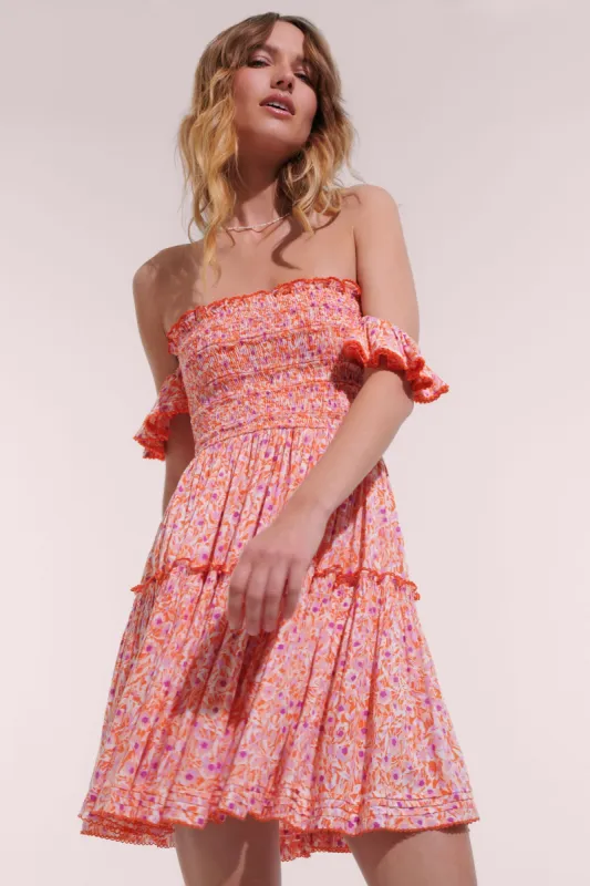 Mini Dress Aurora - Orange Ocean Flowers sold by Poupette St Barth