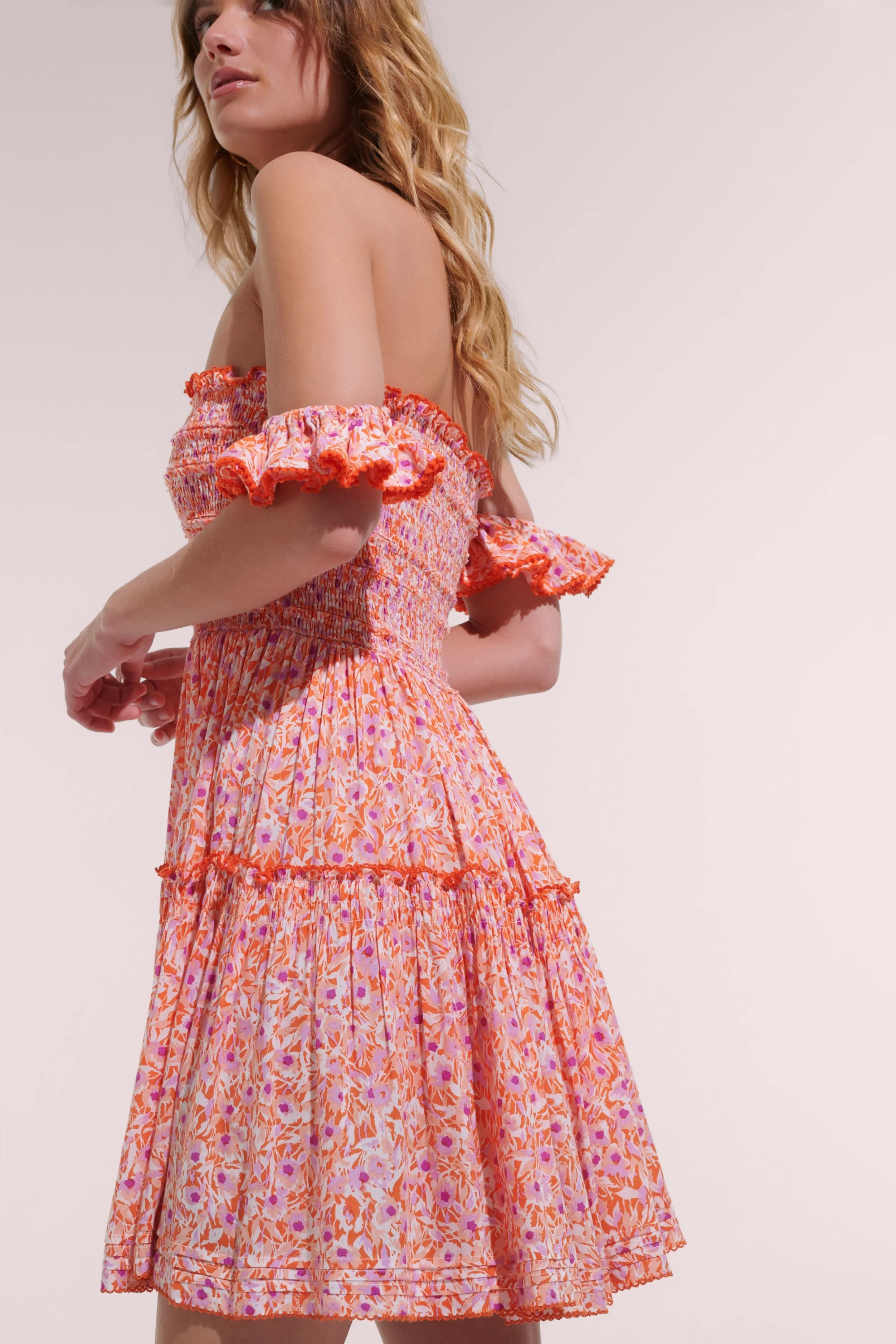 Mini Dress Aurora - Orange Ocean Flowers sold by Poupette St Barth product image thumbnail 2