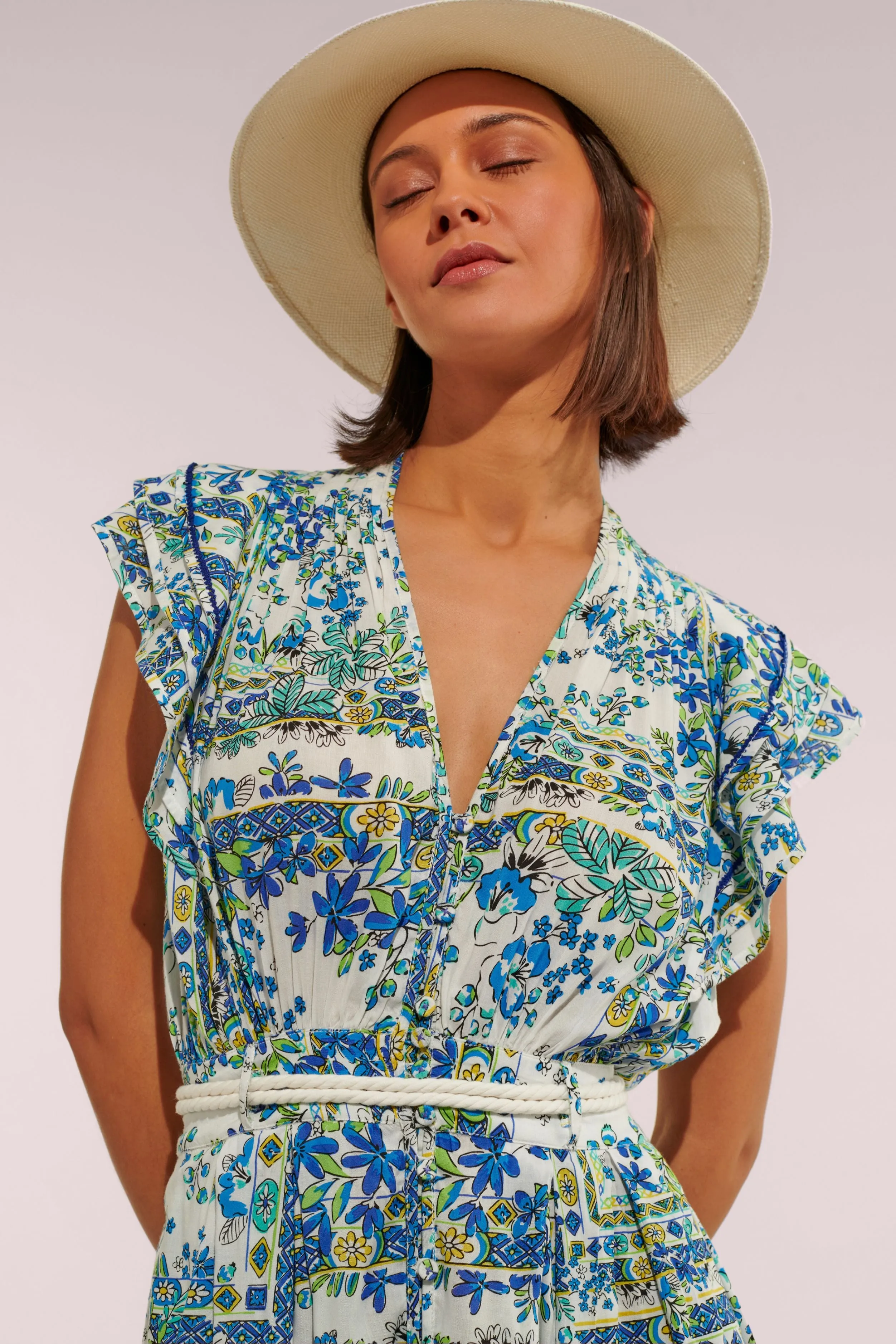 Mini Dress Bice - Blue Foulard sold by Poupette St Barth