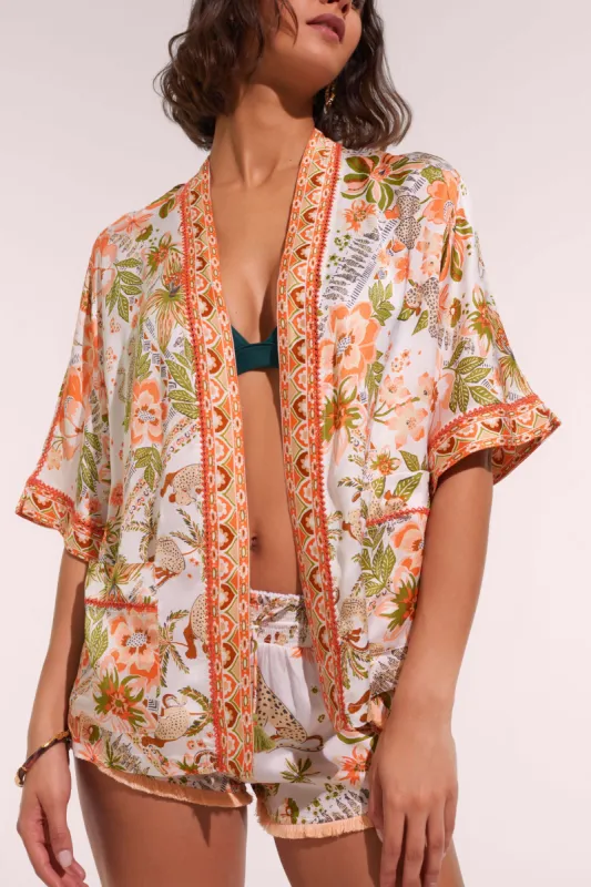 Kimono Bel - Pink Leo Foulard sold by Poupette St Barth