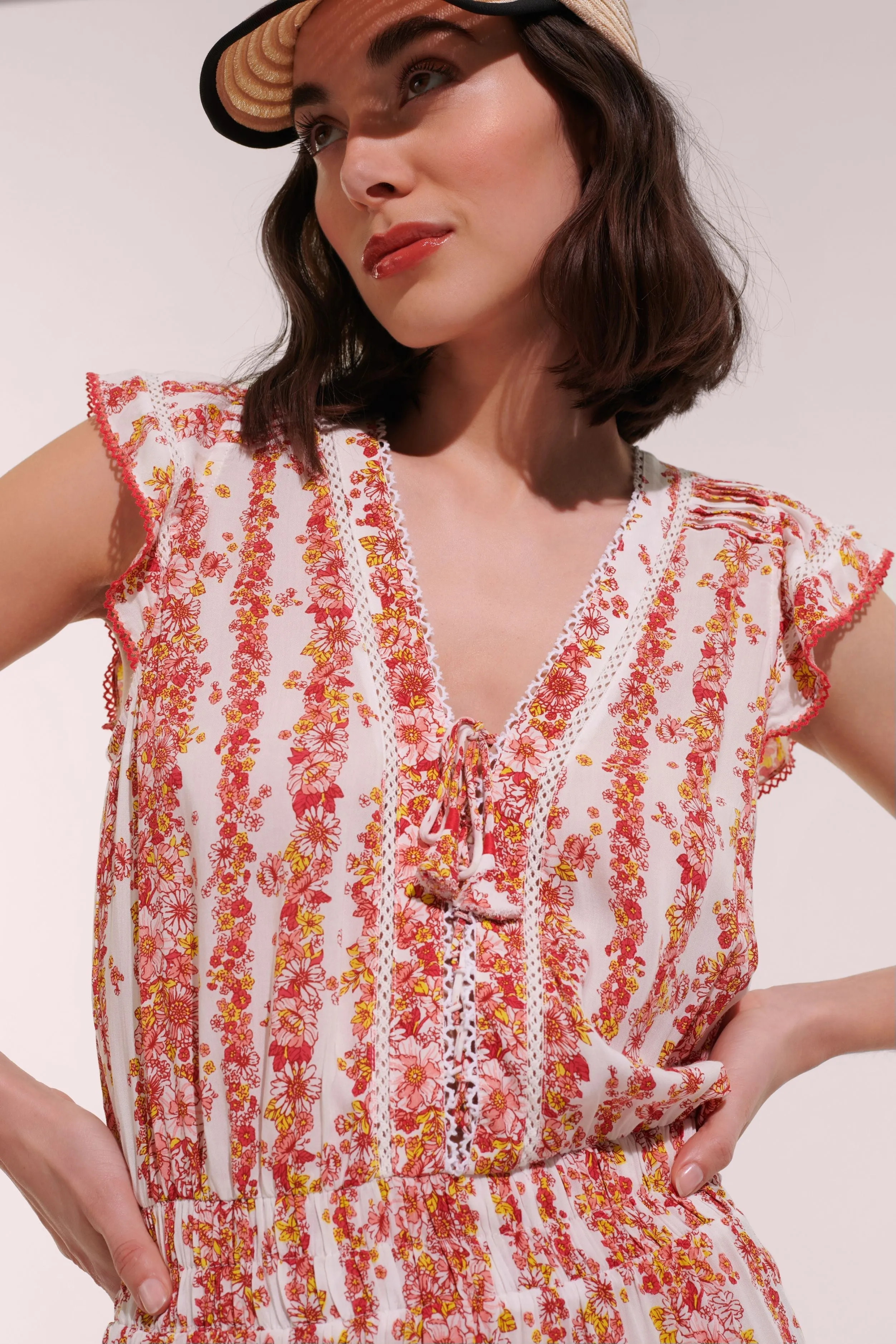 Mini Dress Anais - Pink Waves Flowers sold by Poupette St Barth product image thumbnail 3