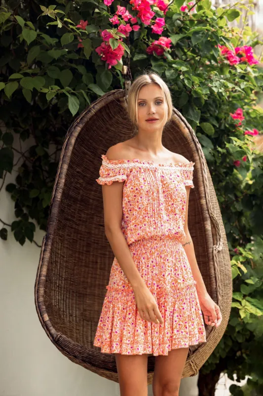 Mini Dress Alba - Orange Ocean Flowers sold by Poupette St Barth